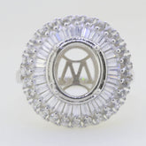 Sterling Silver Semi Mount Ring Setting Oval OV 12x10mm Baguette Halo - Syzjewelry